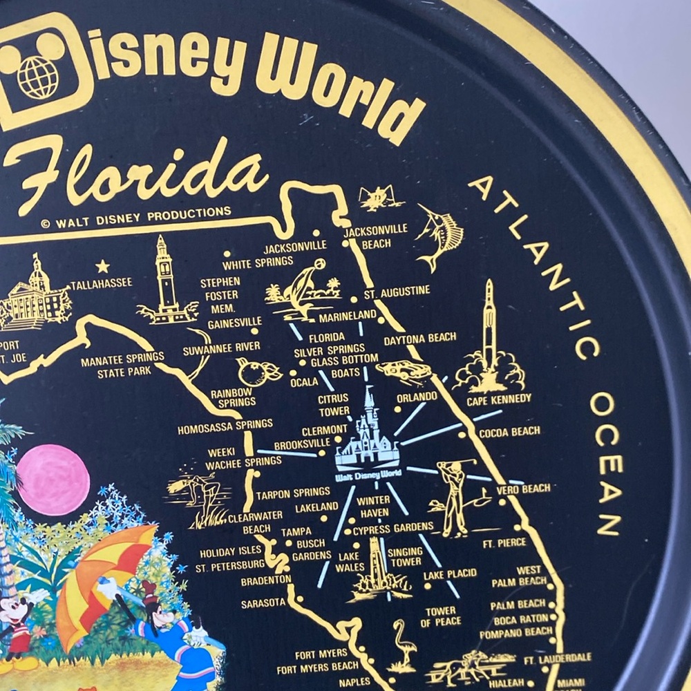 Vintage Walt Disney World Florida Souvenir Metal Tray - Gulf of Mexico - Picture 3 of 6